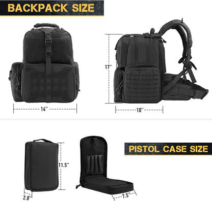 Tactical Range Backpack Bag, VOTAGOO Range Activity Bag For Handgun And Ammo, 3 Pistol Carrying Case For Hunting Shooting - BoomStick Tactical Gear