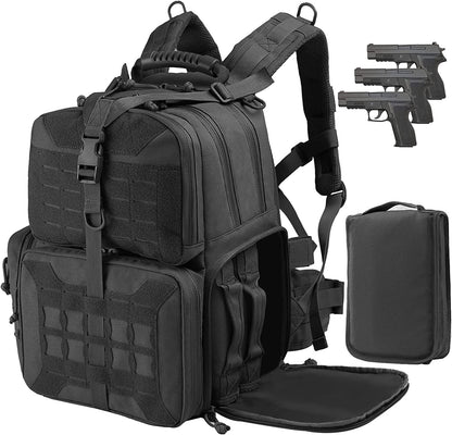 Tactical Range Backpack Bag, VOTAGOO Range Activity Bag For Handgun And Ammo, 3 Pistol Carrying Case For Hunting Shooting - BoomStick Tactical Gear