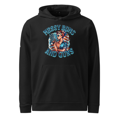 Women’s Adidas Fleece Hoodie – “Messy Buns and Guns” American Flag Graphic - BoomStick Tactical Gear