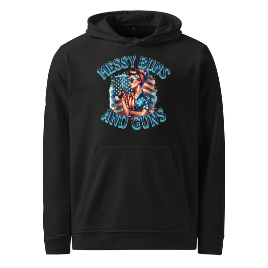 Women’s Adidas Fleece Hoodie – “Messy Buns and Guns” American Flag Graphic - BoomStick Tactical Gear