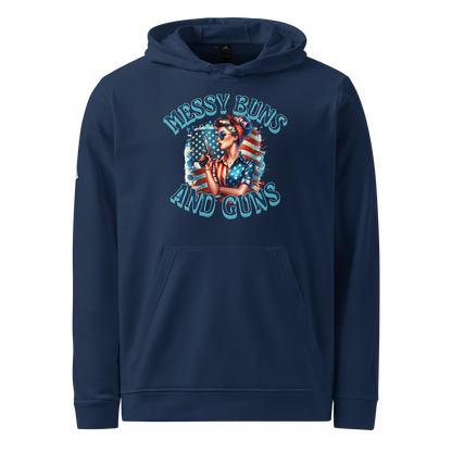 Women’s Adidas Fleece Hoodie – “Messy Buns and Guns” American Flag Graphic - BoomStick Tactical Gear