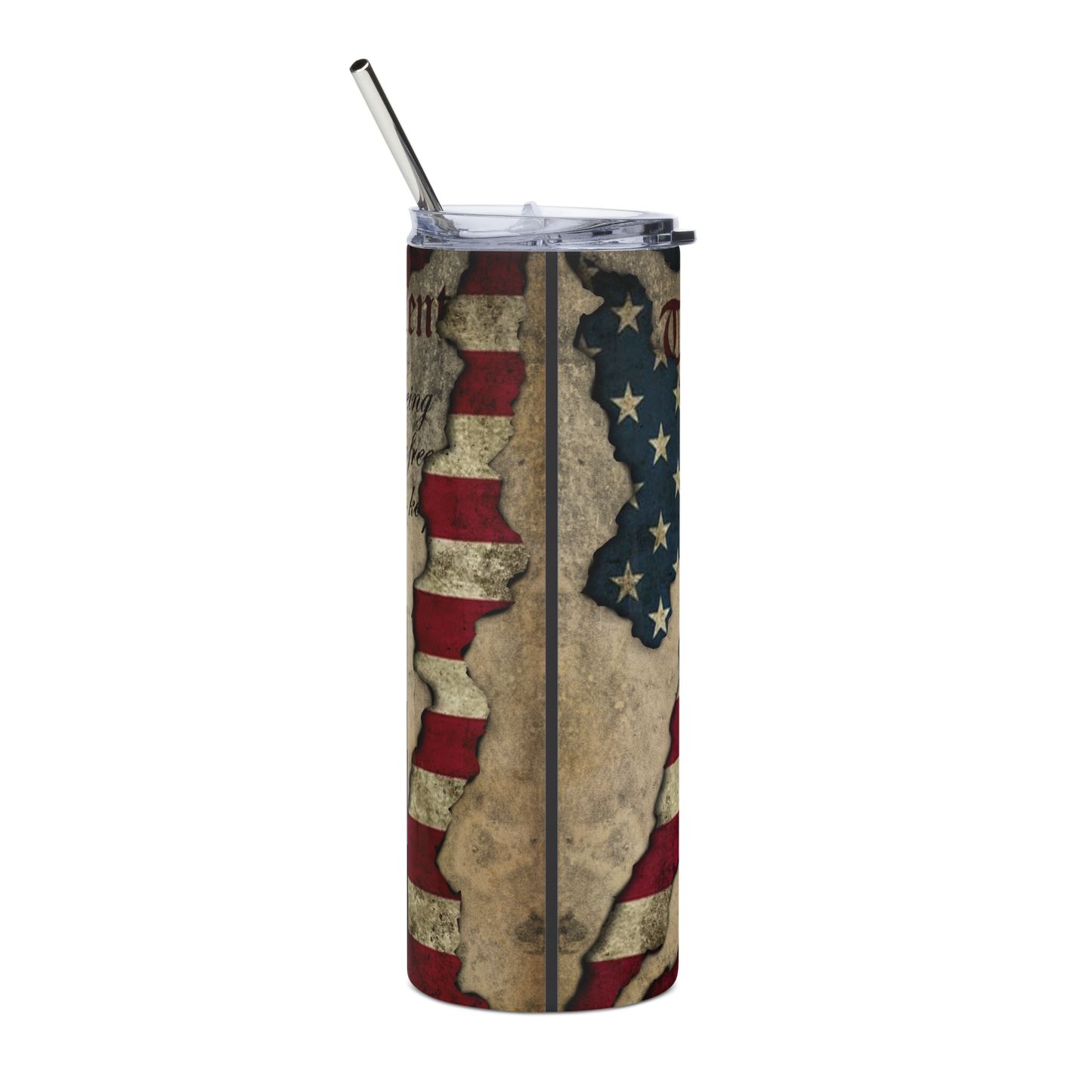 20 oz Tumbler with Tattered American Flag and 2nd Amendment – Patriotic Drinkware for Freedom Lovers Stainless steel tumbler - BoomStick Tactical Gear