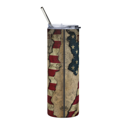 20 oz Tumbler with Tattered American Flag and 2nd Amendment – Patriotic Drinkware for Freedom Lovers Stainless steel tumbler - BoomStick Tactical Gear