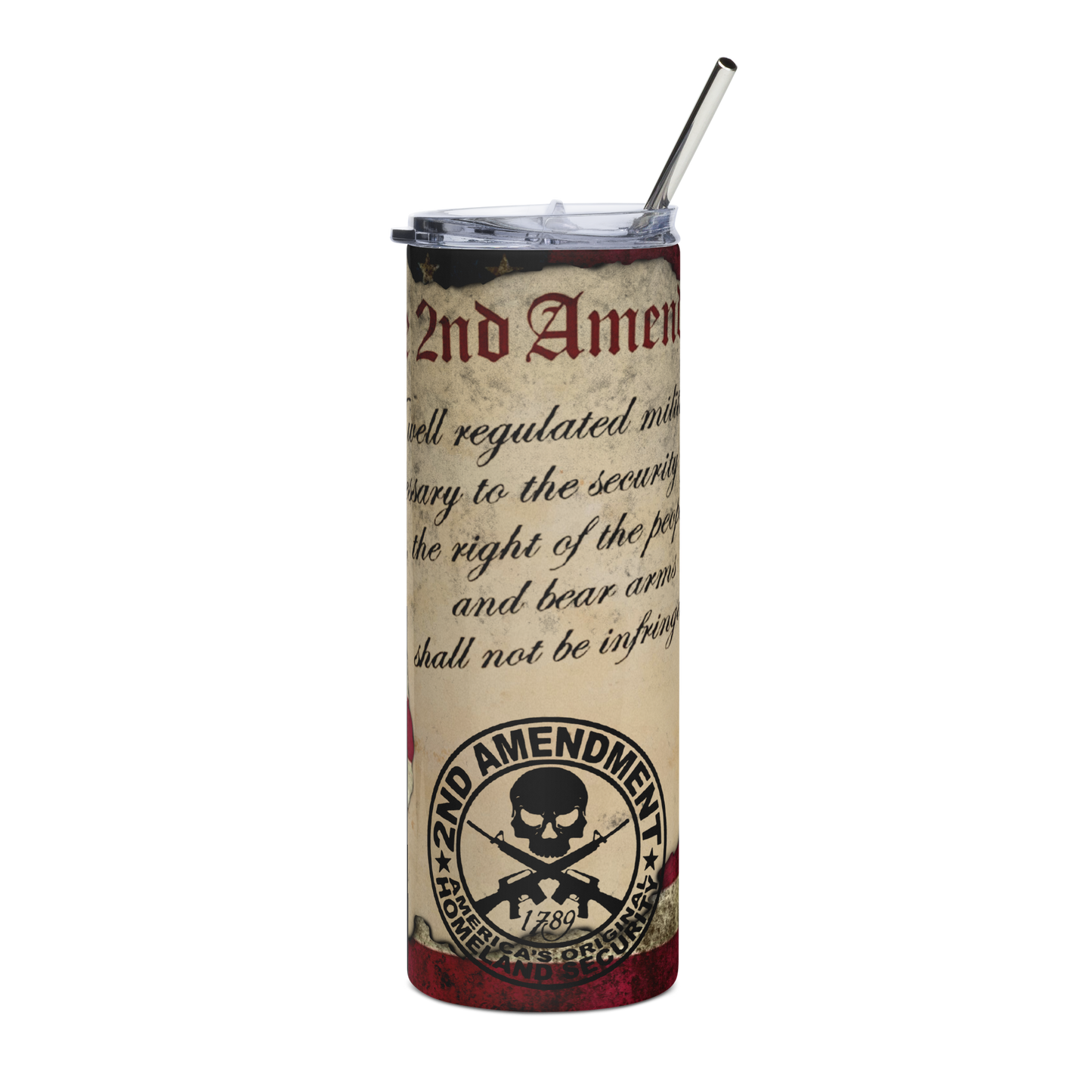 20 oz Tumbler with Tattered American Flag and 2nd Amendment – Patriotic Drinkware for Freedom Lovers Stainless steel tumbler - BoomStick Tactical Gear