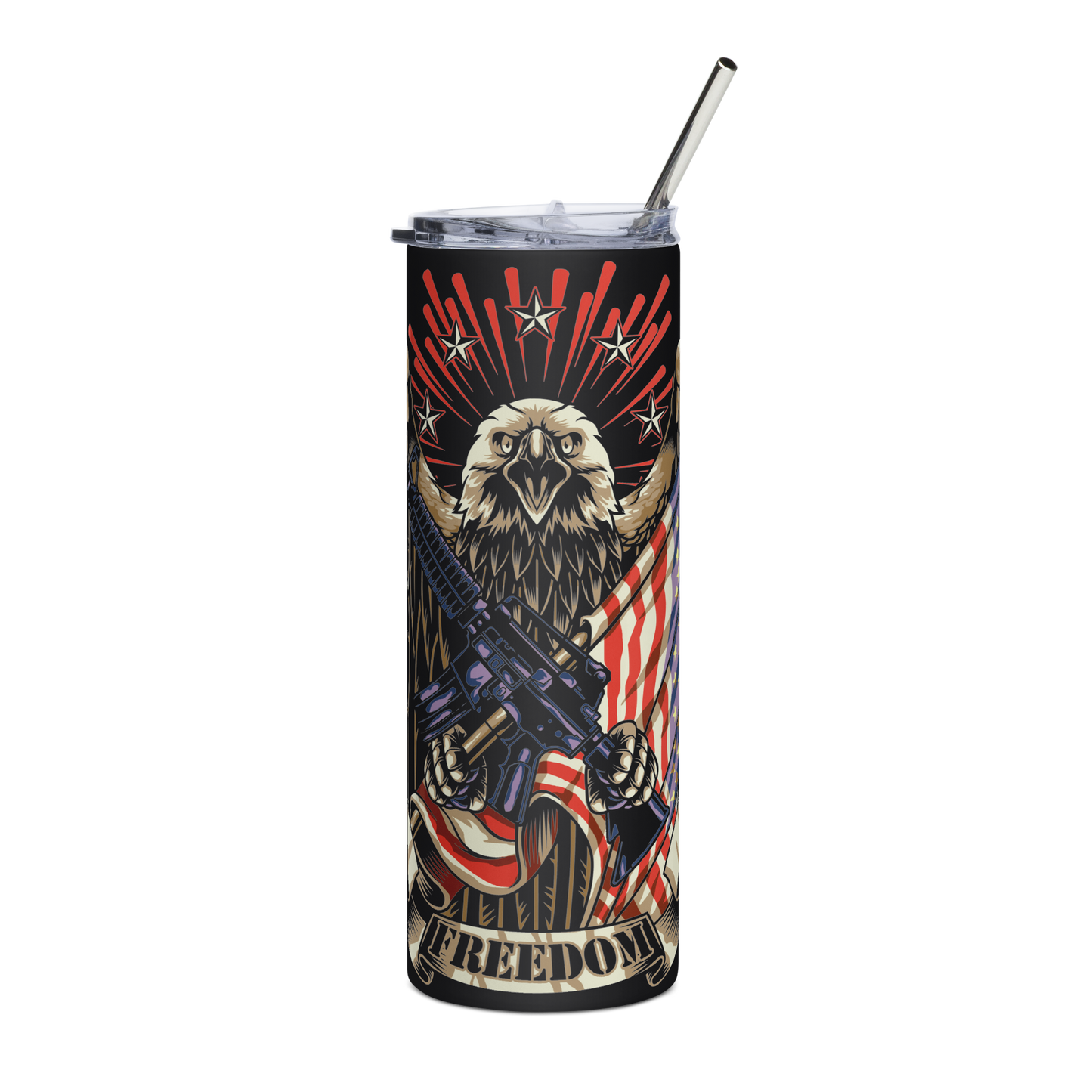 Stainless steel20 oz Tumbler with Crossed AR-15 Rifles, American Flag, and Eagle – Patriotic Tactical Drinkware - BoomStick Tactical Gear