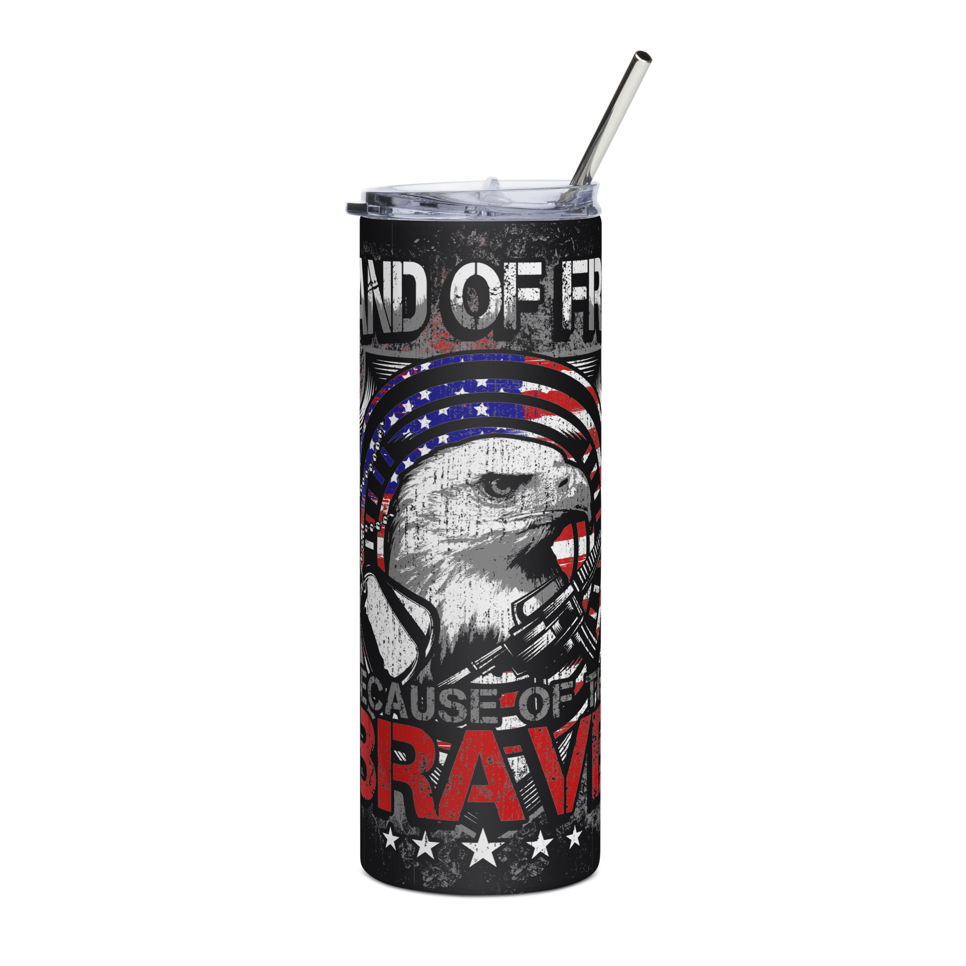 20 oz Tumbler with Eagle, AR-15, American Flag, and 'Land of the Free Because of the Brave - BoomStick Tactical Gear