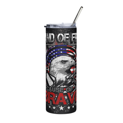 20 oz Tumbler with Eagle, AR-15, American Flag, and 'Land of the Free Because of the Brave - BoomStick Tactical Gear