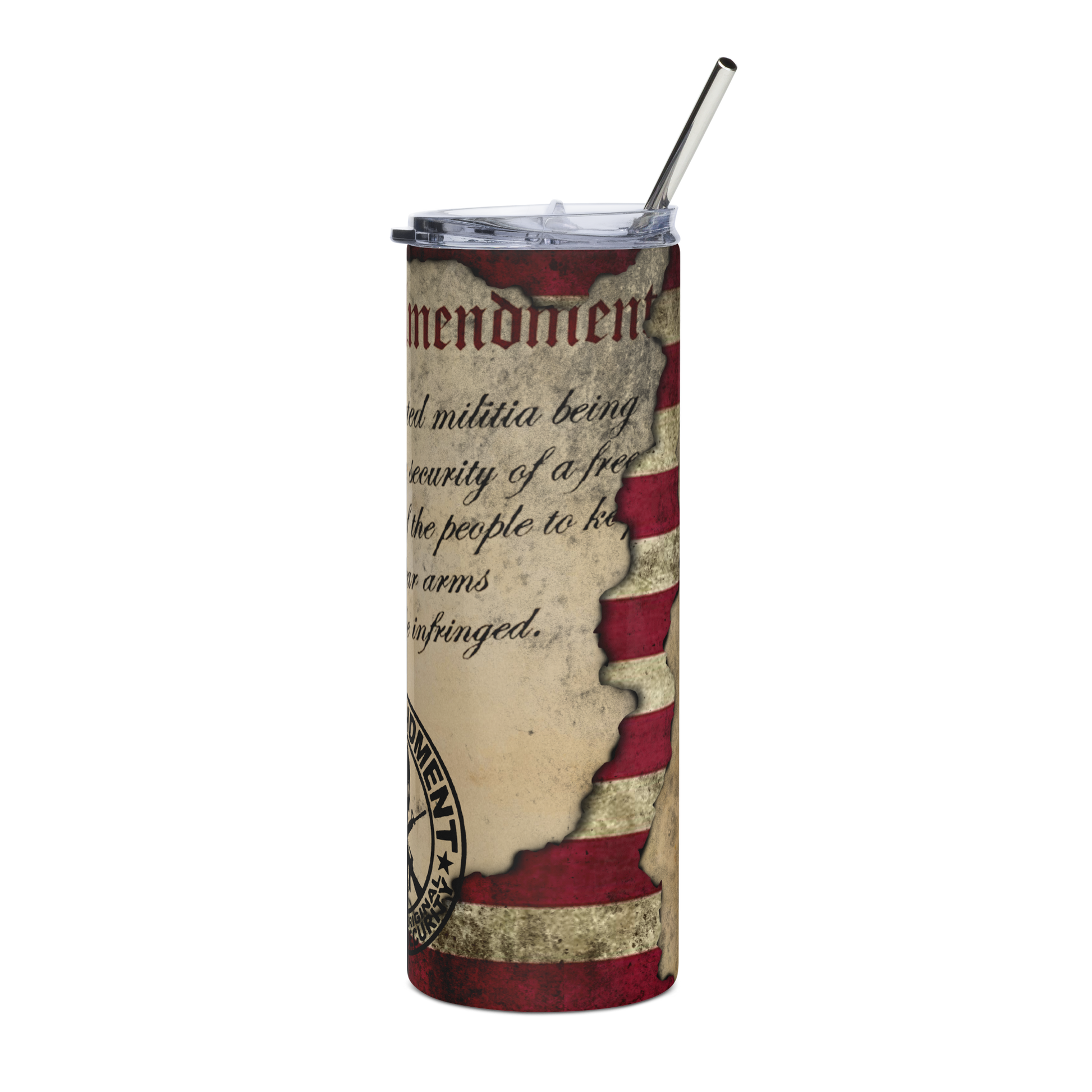 20 oz Tumbler with Tattered American Flag and 2nd Amendment – Patriotic Drinkware for Freedom Lovers Stainless steel tumbler - BoomStick Tactical Gear