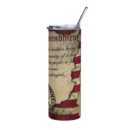 20 oz Tumbler with Tattered American Flag and 2nd Amendment – Patriotic Drinkware for Freedom Lovers Stainless steel tumbler - BoomStick Tactical Gear