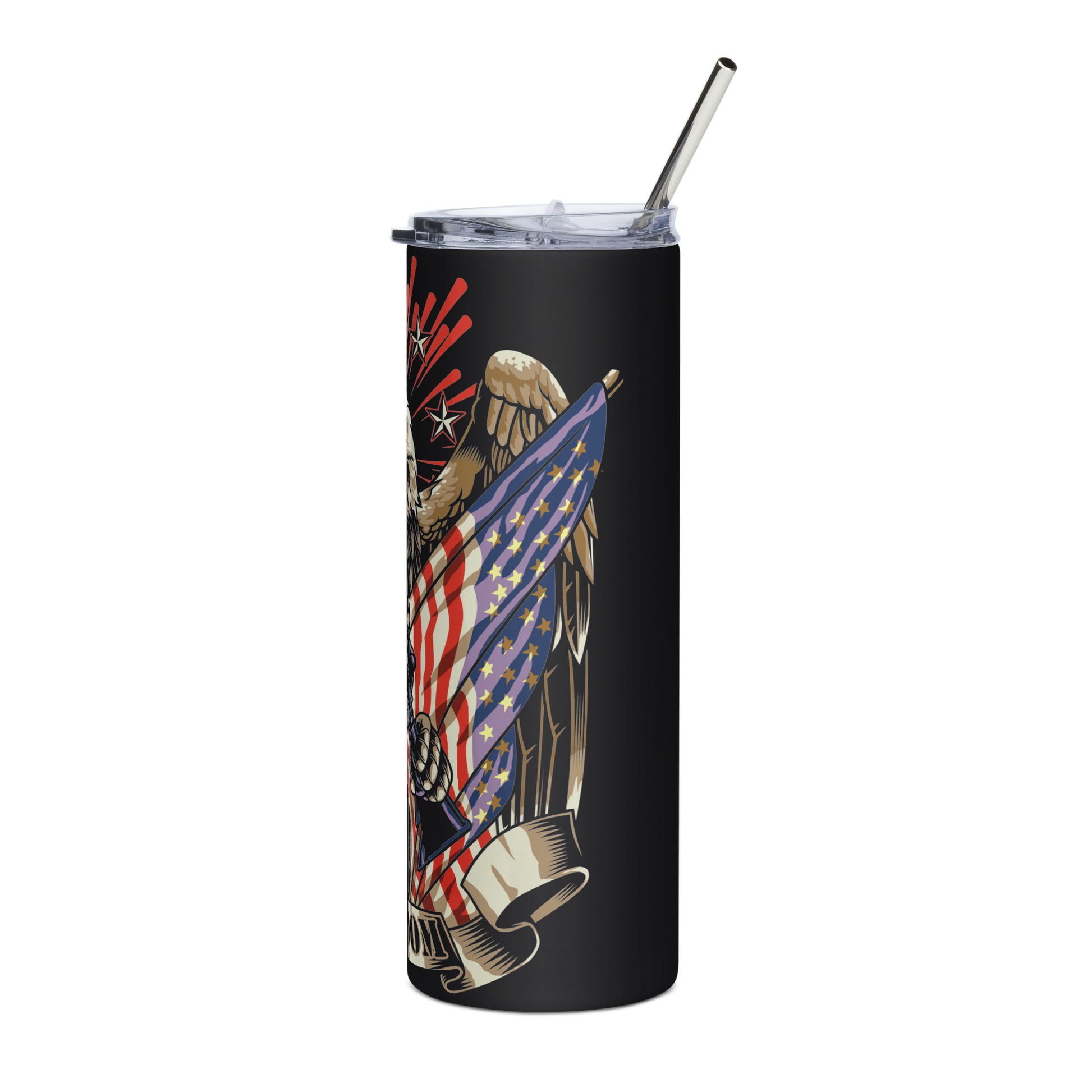 Stainless steel20 oz Tumbler with Crossed AR-15 Rifles, American Flag, and Eagle – Patriotic Tactical Drinkware - BoomStick Tactical Gear