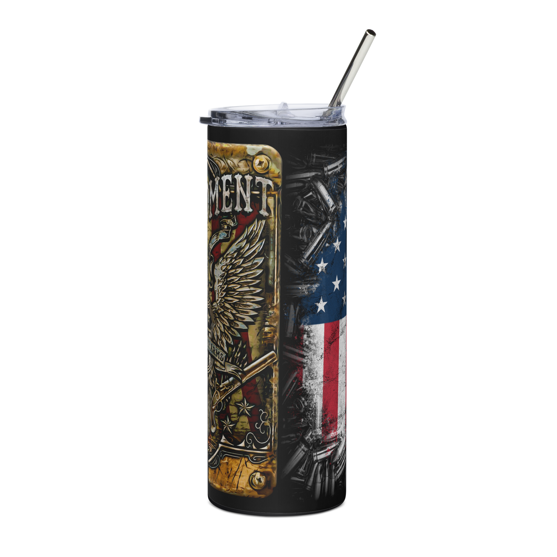 20 oz Tumbler with U.S. Seal, 2nd Amendment Quote, American Flag, and Falling Ammo – Patriotic Drinkware for Gun Enthusiasts - BoomStick Tactical Gear