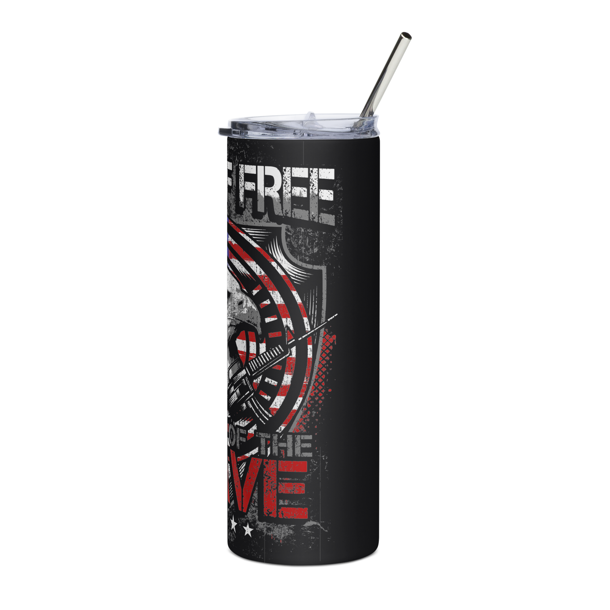 20 oz Tumbler with Eagle, AR-15, American Flag, and 'Land of the Free Because of the Brave - BoomStick Tactical Gear