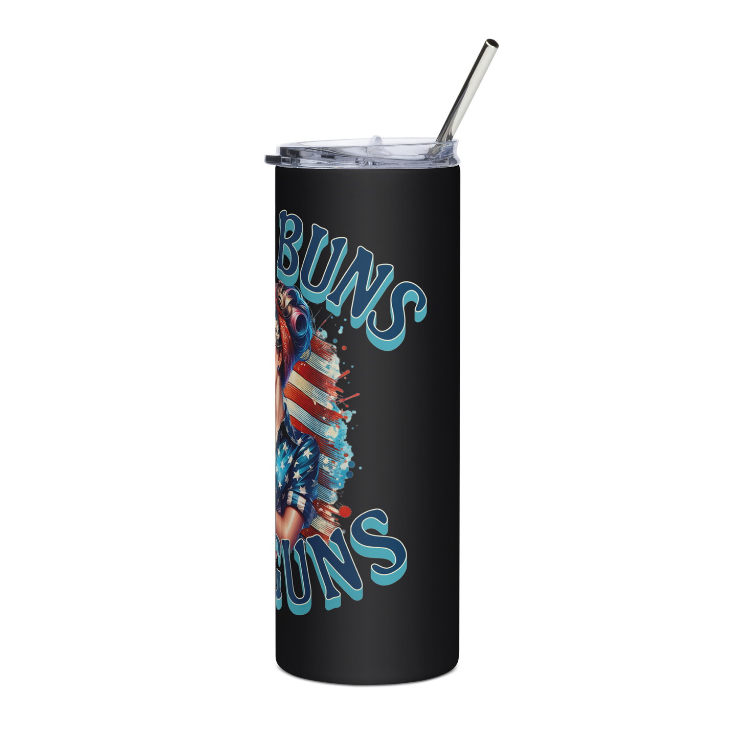 20 oz Tumbler with "Messy Buns and Guns" - Fun and Bold Tactical Lifestyle Design - BoomStick Tactical Gear