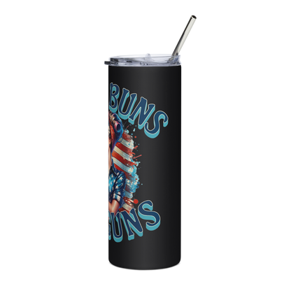 20 oz Tumbler with "Messy Buns and Guns" - Fun and Bold Tactical Lifestyle Design - BoomStick Tactical Gear