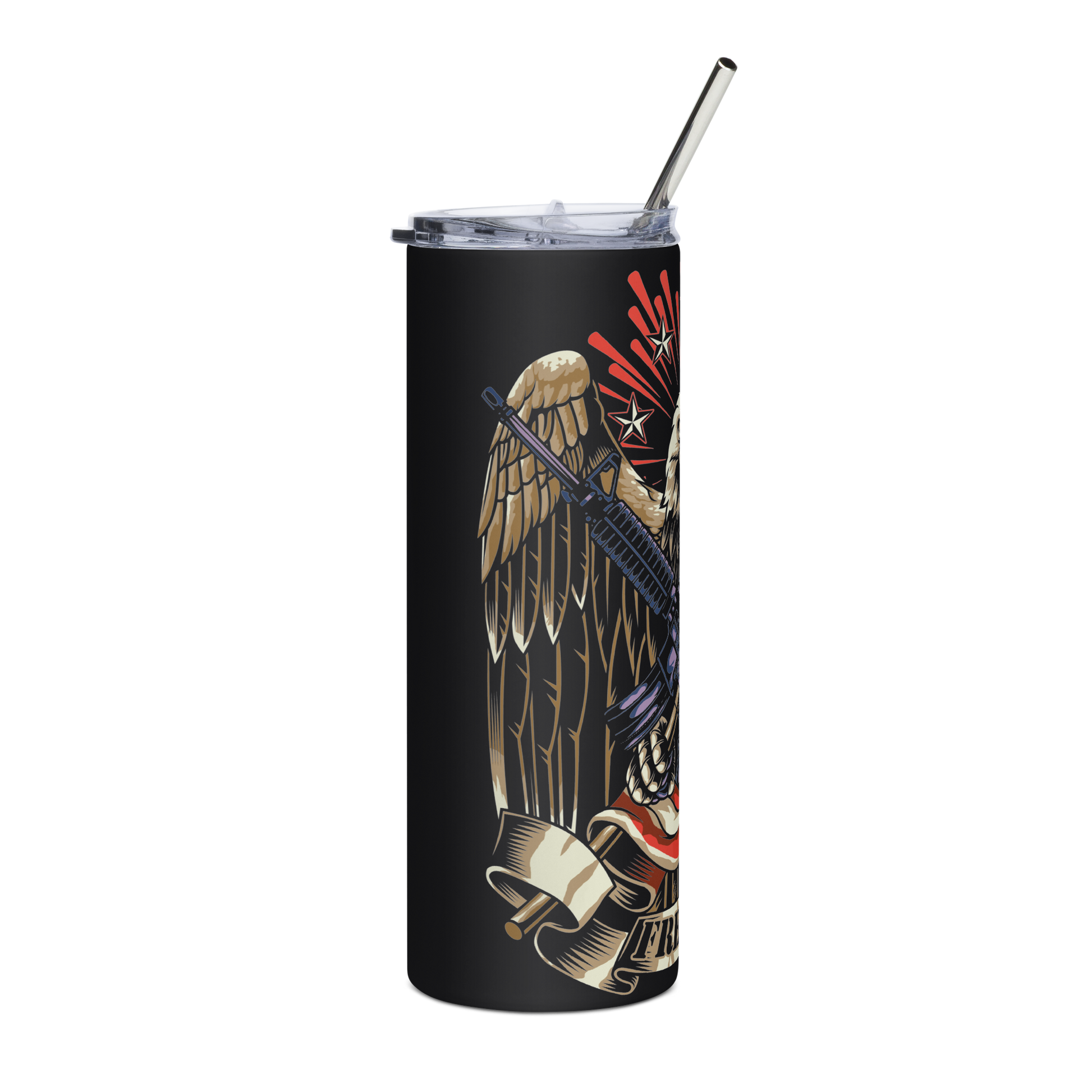 Stainless steel20 oz Tumbler with Crossed AR-15 Rifles, American Flag, and Eagle – Patriotic Tactical Drinkware - BoomStick Tactical Gear