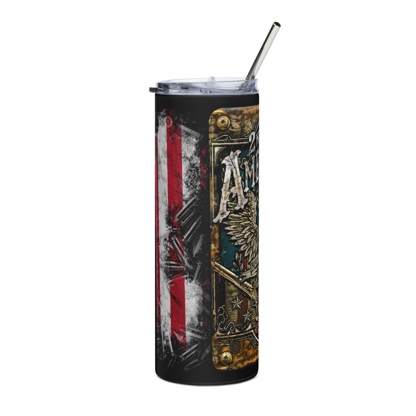 20 oz Tumbler with U.S. Seal, 2nd Amendment Quote, American Flag, and Falling Ammo – Patriotic Drinkware for Gun Enthusiasts - BoomStick Tactical Gear