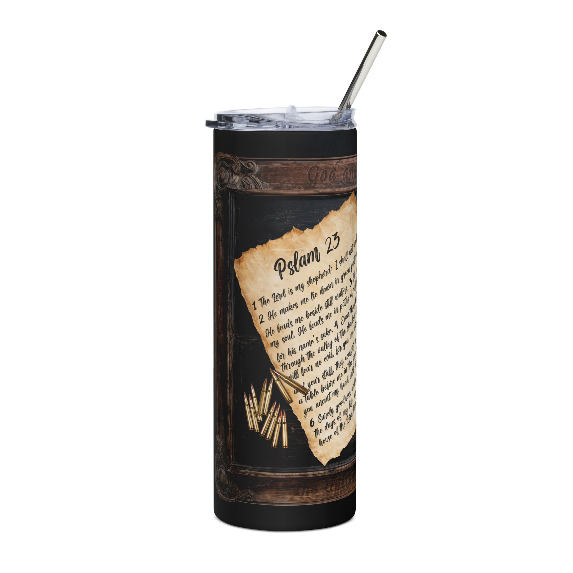 20 oz Tumbler Featuring the 23rd Psalm - Inspirational Christian Gift - BoomStick Tactical Gear