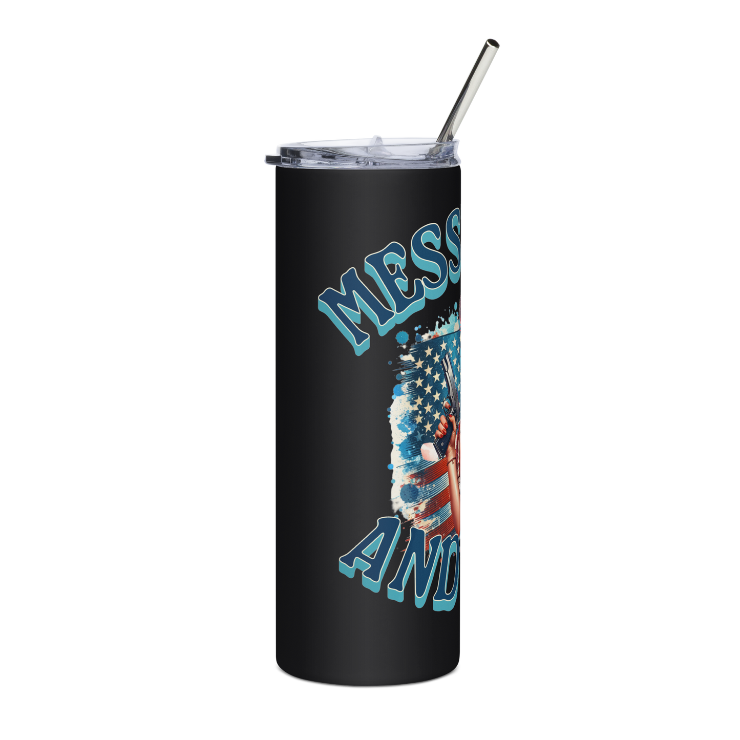 20 oz Tumbler with "Messy Buns and Guns" - Fun and Bold Tactical Lifestyle Design - BoomStick Tactical Gear