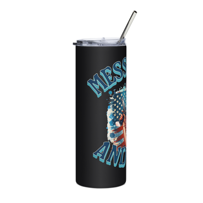 20 oz Tumbler with "Messy Buns and Guns" - Fun and Bold Tactical Lifestyle Design - BoomStick Tactical Gear