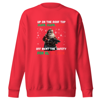 Christmas Sweatshirt: Santa with AR-15 & 'Up on the House Top, Click, Click, Click' – Fun Holiday Apparel for Gun Lovers - BoomStick Tactical Gear