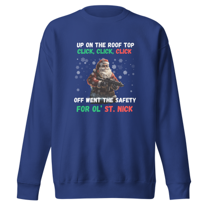 Christmas Sweatshirt: Santa with AR-15 & 'Up on the House Top, Click, Click, Click' – Fun Holiday Apparel for Gun Lovers - BoomStick Tactical Gear