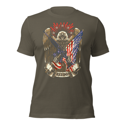 Patriotic T-Shirt American Flag and Crossed Rifles with Eagle - BoomStick Tactical Gear