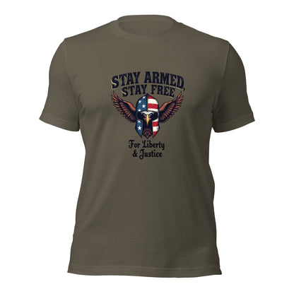 Stay Armed, Stay Free - American Flag Eagle Spartan Hat T-Shirt - BoomStick Tactical Gear