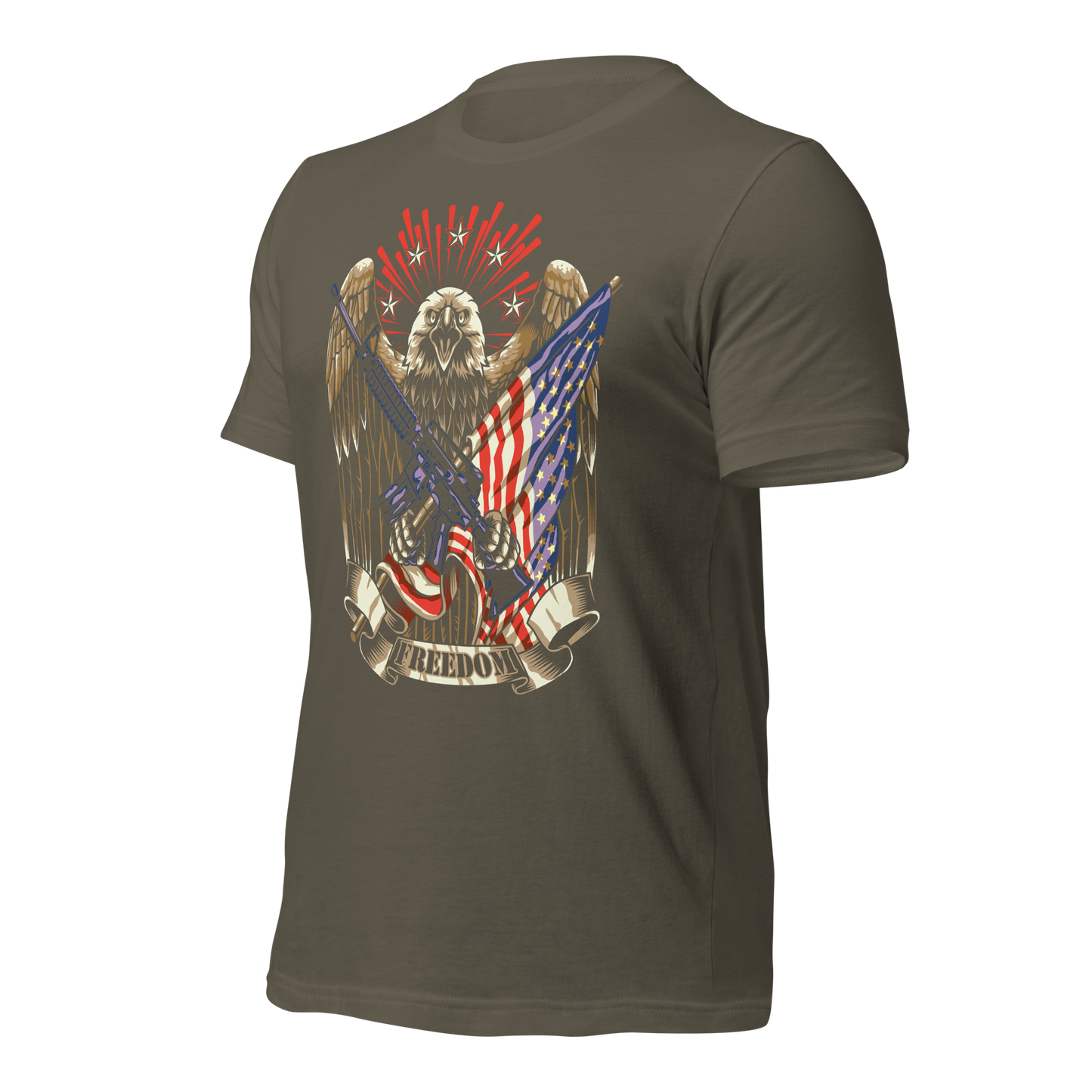 Patriotic T-Shirt American Flag and Crossed Rifles with Eagle - BoomStick Tactical Gear