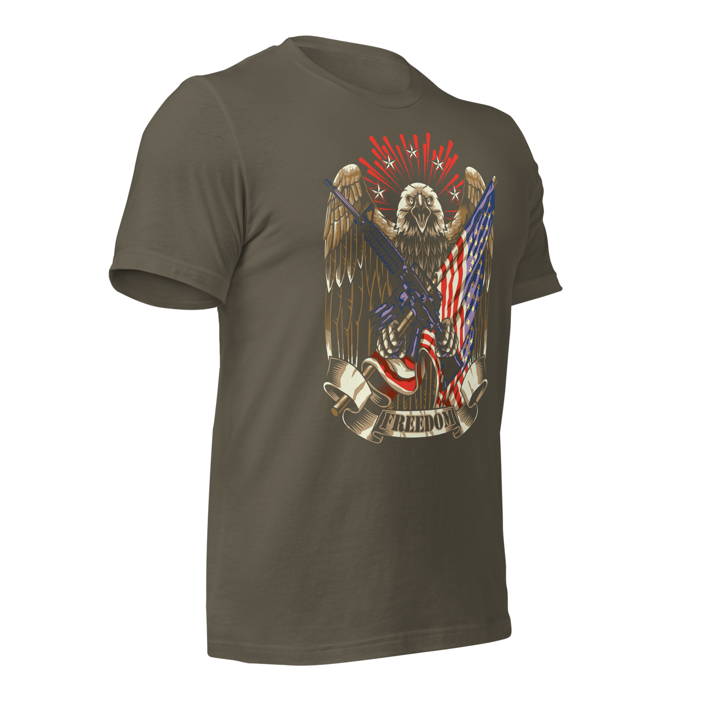 Patriotic T-Shirt American Flag and Crossed Rifles with Eagle - BoomStick Tactical Gear