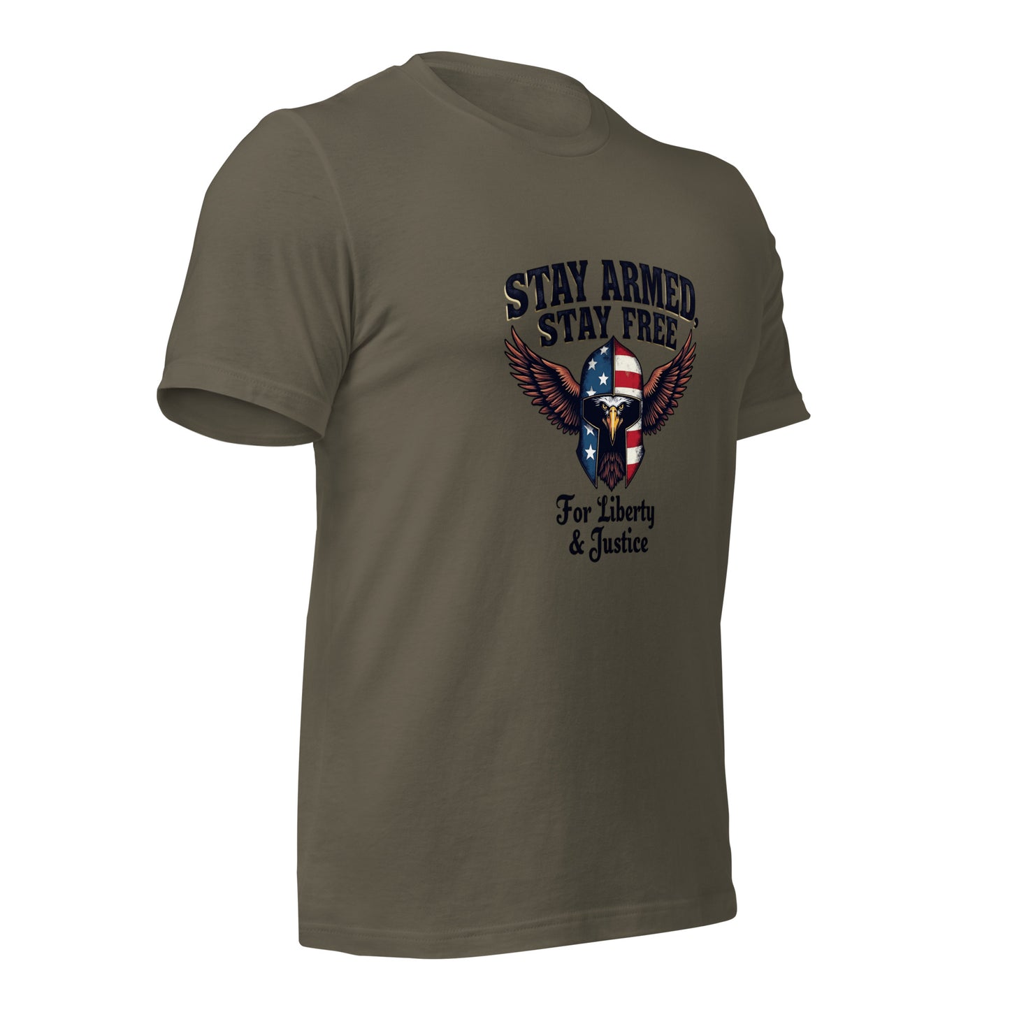 Stay Armed, Stay Free - American Flag Eagle Spartan Hat T-Shirt - BoomStick Tactical Gear