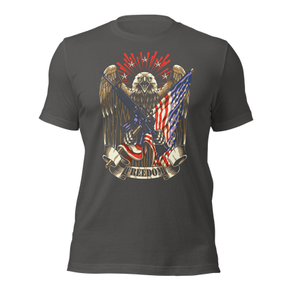 Patriotic T-Shirt American Flag and Crossed Rifles with Eagle - BoomStick Tactical Gear