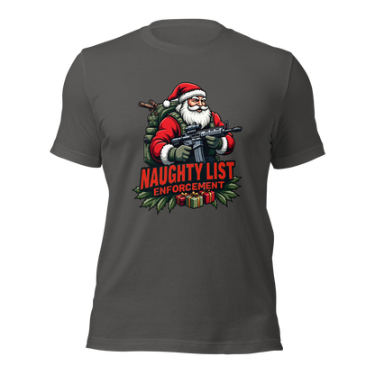 Naughty List Enforcement" Christmas T-Shirt – Santa Claus with AR-15 and Presents | Funny Tactical Christmas Shirt - BoomStick Tactical Gear