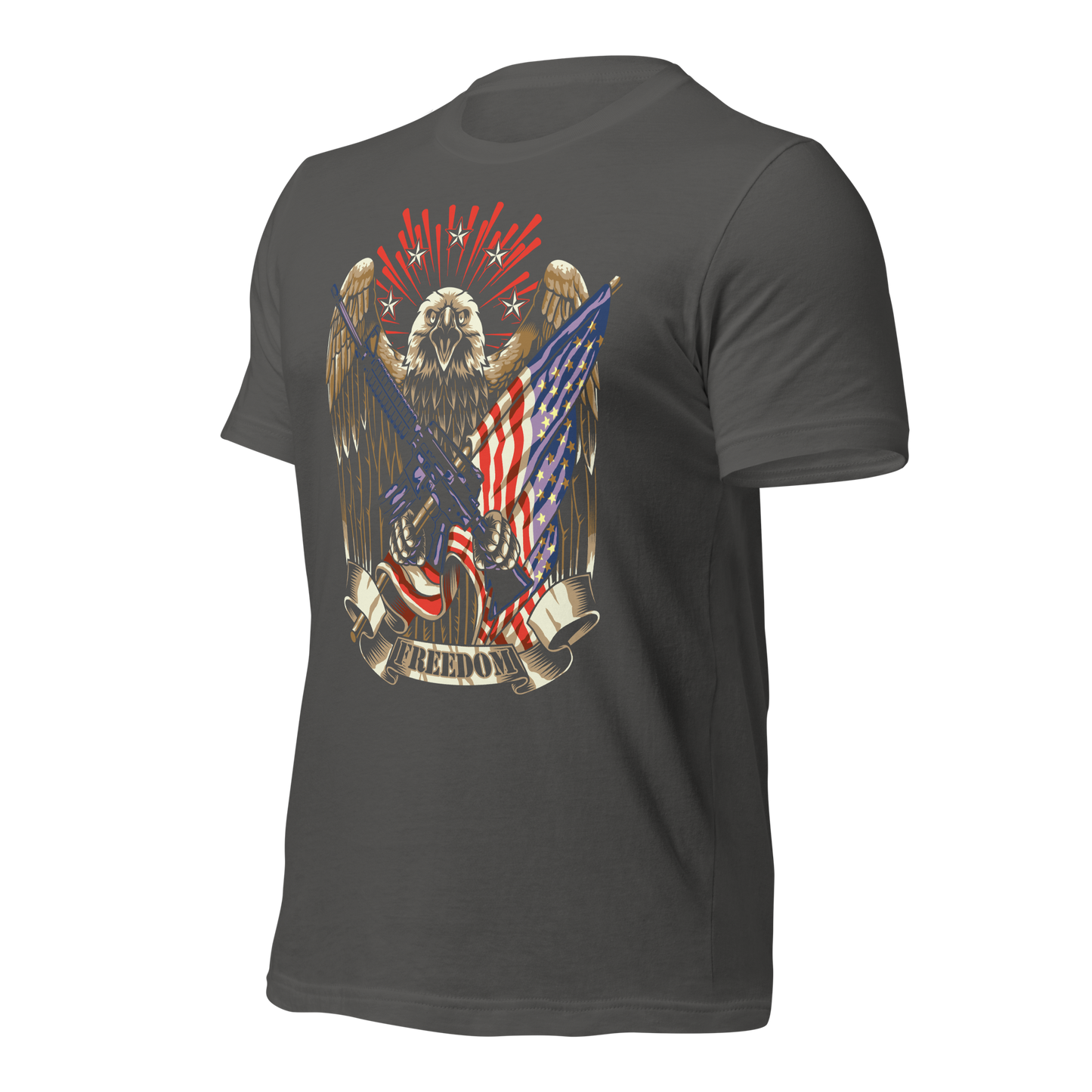 Patriotic T-Shirt American Flag and Crossed Rifles with Eagle - BoomStick Tactical Gear