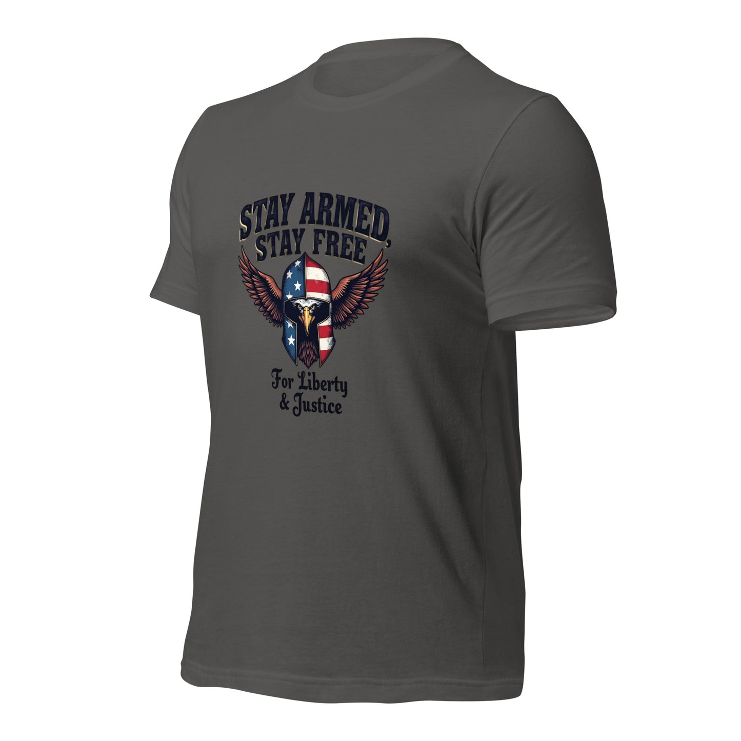 Stay Armed, Stay Free - American Flag Eagle Spartan Hat T-Shirt - BoomStick Tactical Gear