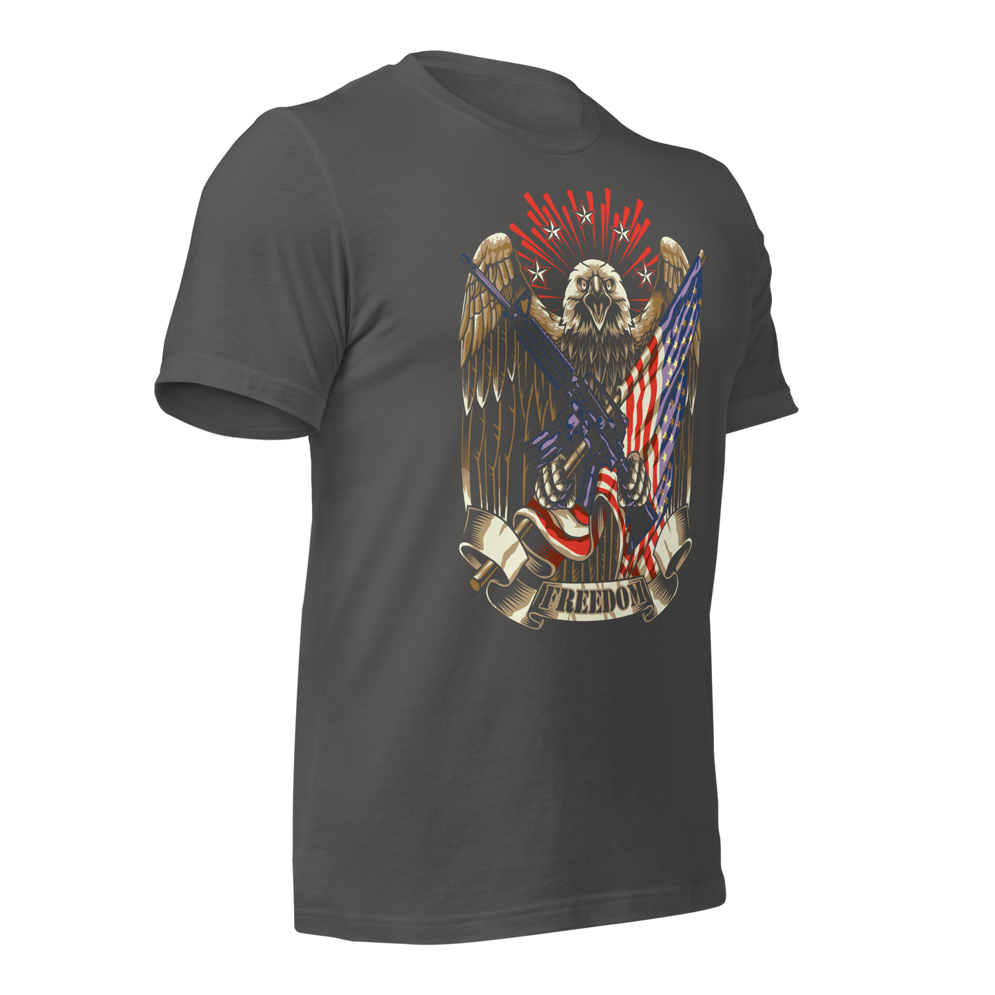 Patriotic T-Shirt American Flag and Crossed Rifles with Eagle - BoomStick Tactical Gear