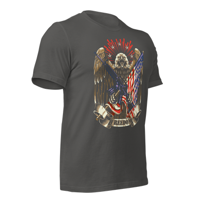 Patriotic T-Shirt American Flag and Crossed Rifles with Eagle - BoomStick Tactical Gear