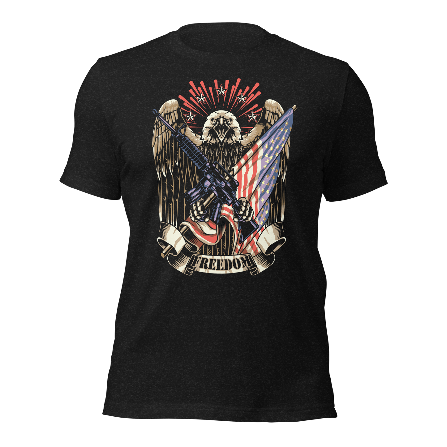 Patriotic T-Shirt American Flag and Crossed Rifles with Eagle - BoomStick Tactical Gear