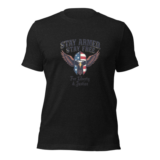 Stay Armed, Stay Free - American Flag Eagle Spartan Hat T-Shirt - BoomStick Tactical Gear