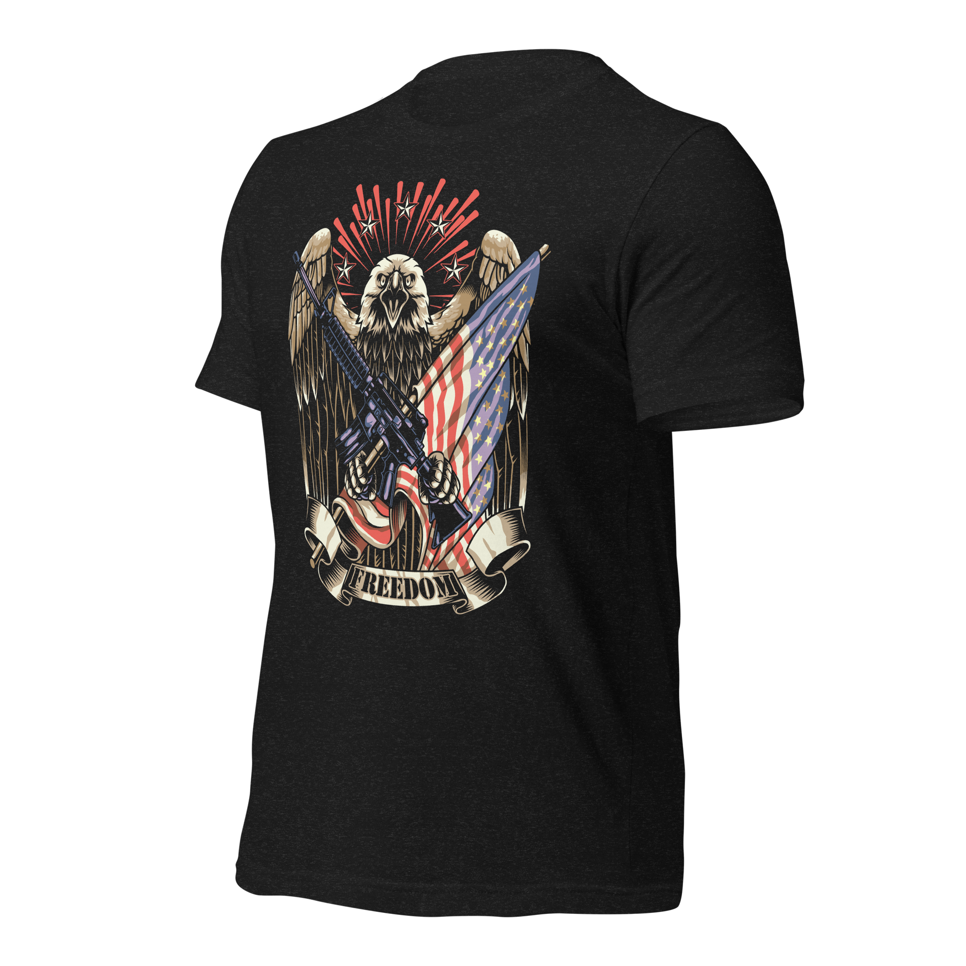 Patriotic T-Shirt American Flag and Crossed Rifles with Eagle - BoomStick Tactical Gear