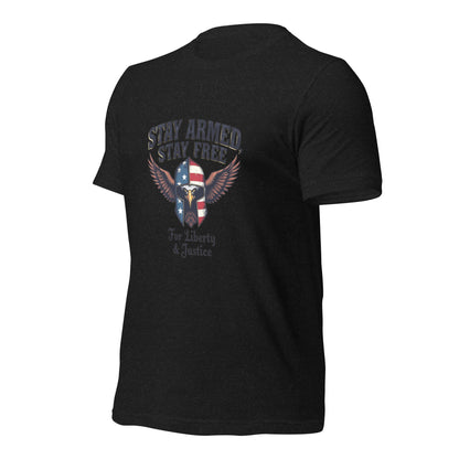 Stay Armed, Stay Free - American Flag Eagle Spartan Hat T-Shirt - BoomStick Tactical Gear