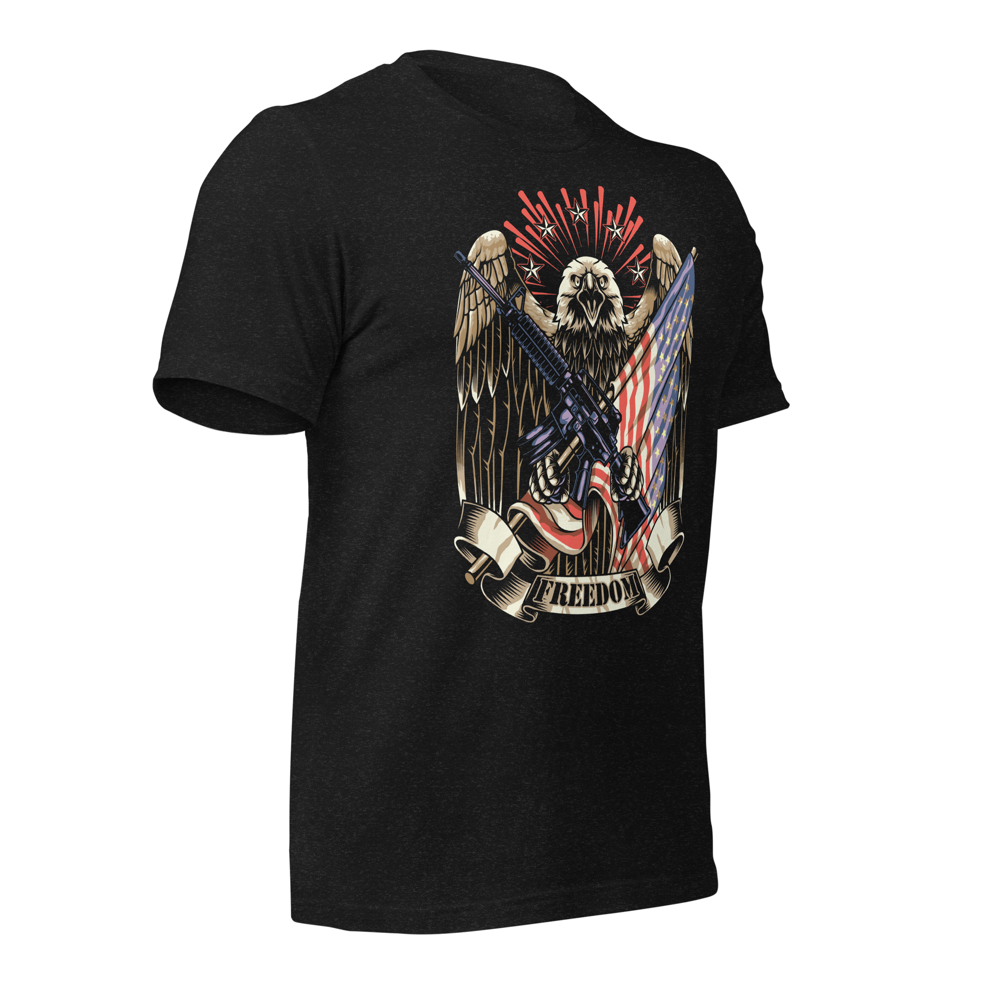 Patriotic T-Shirt American Flag and Crossed Rifles with Eagle - BoomStick Tactical Gear