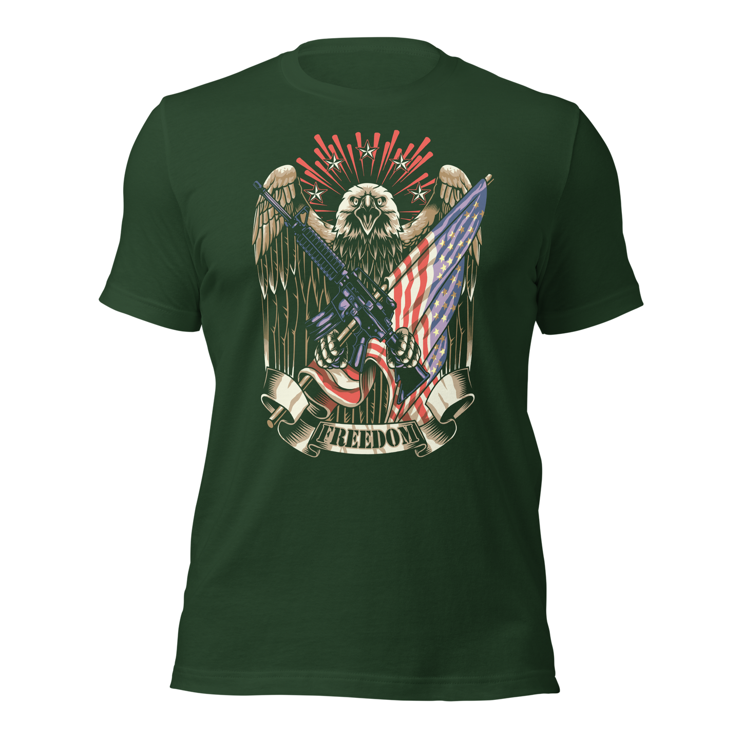 Patriotic T-Shirt American Flag and Crossed Rifles with Eagle - BoomStick Tactical Gear