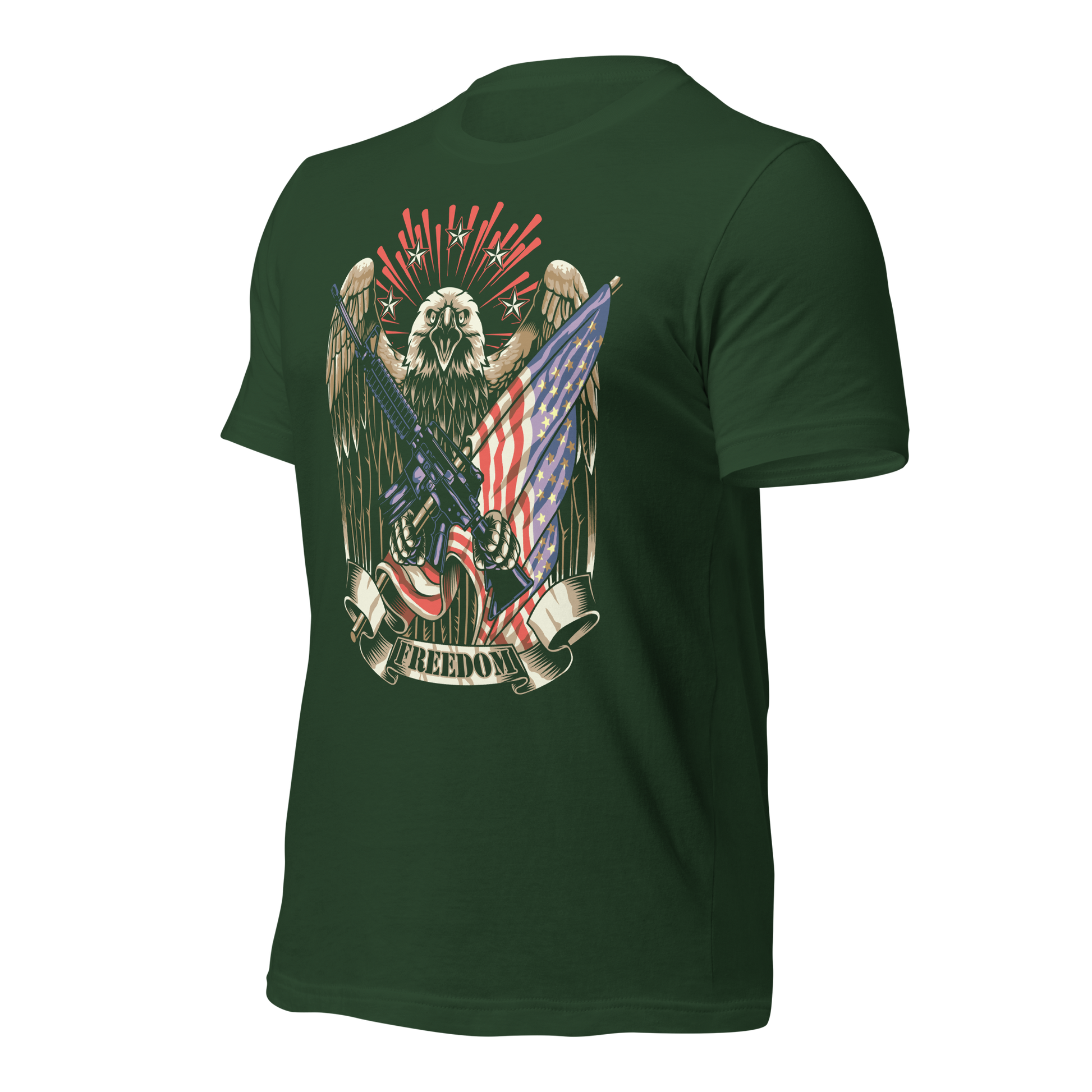 Patriotic T-Shirt American Flag and Crossed Rifles with Eagle - BoomStick Tactical Gear