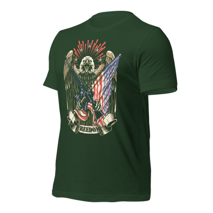 Patriotic T-Shirt American Flag and Crossed Rifles with Eagle - BoomStick Tactical Gear