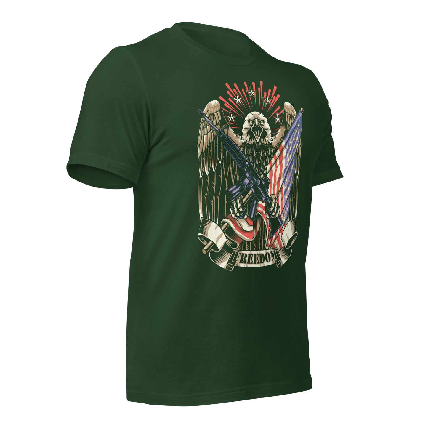 Patriotic T-Shirt American Flag and Crossed Rifles with Eagle - BoomStick Tactical Gear