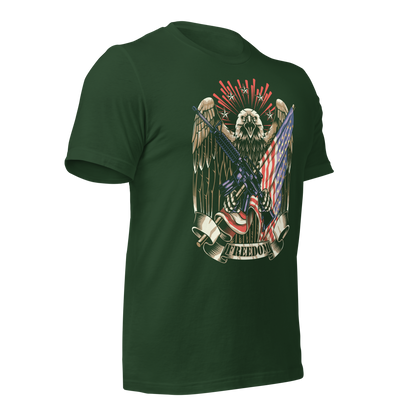 Patriotic T-Shirt American Flag and Crossed Rifles with Eagle - BoomStick Tactical Gear