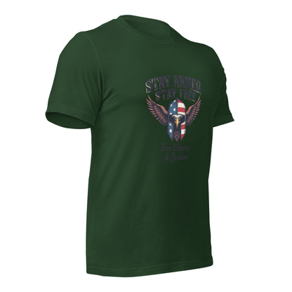 Stay Armed, Stay Free - American Flag Eagle Spartan Hat T-Shirt - BoomStick Tactical Gear