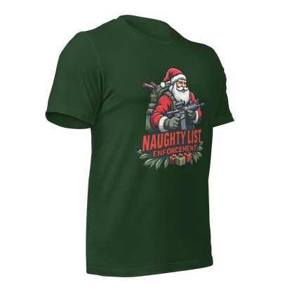 Naughty List Enforcement" Christmas T-Shirt – Santa Claus with AR-15 and Presents | Funny Tactical Christmas Shirt - BoomStick Tactical Gear