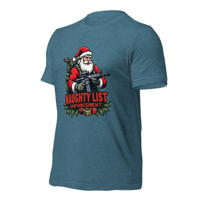 Naughty List Enforcement" Christmas T-Shirt – Santa Claus with AR-15 and Presents | Funny Tactical Christmas Shirt - BoomStick Tactical Gear