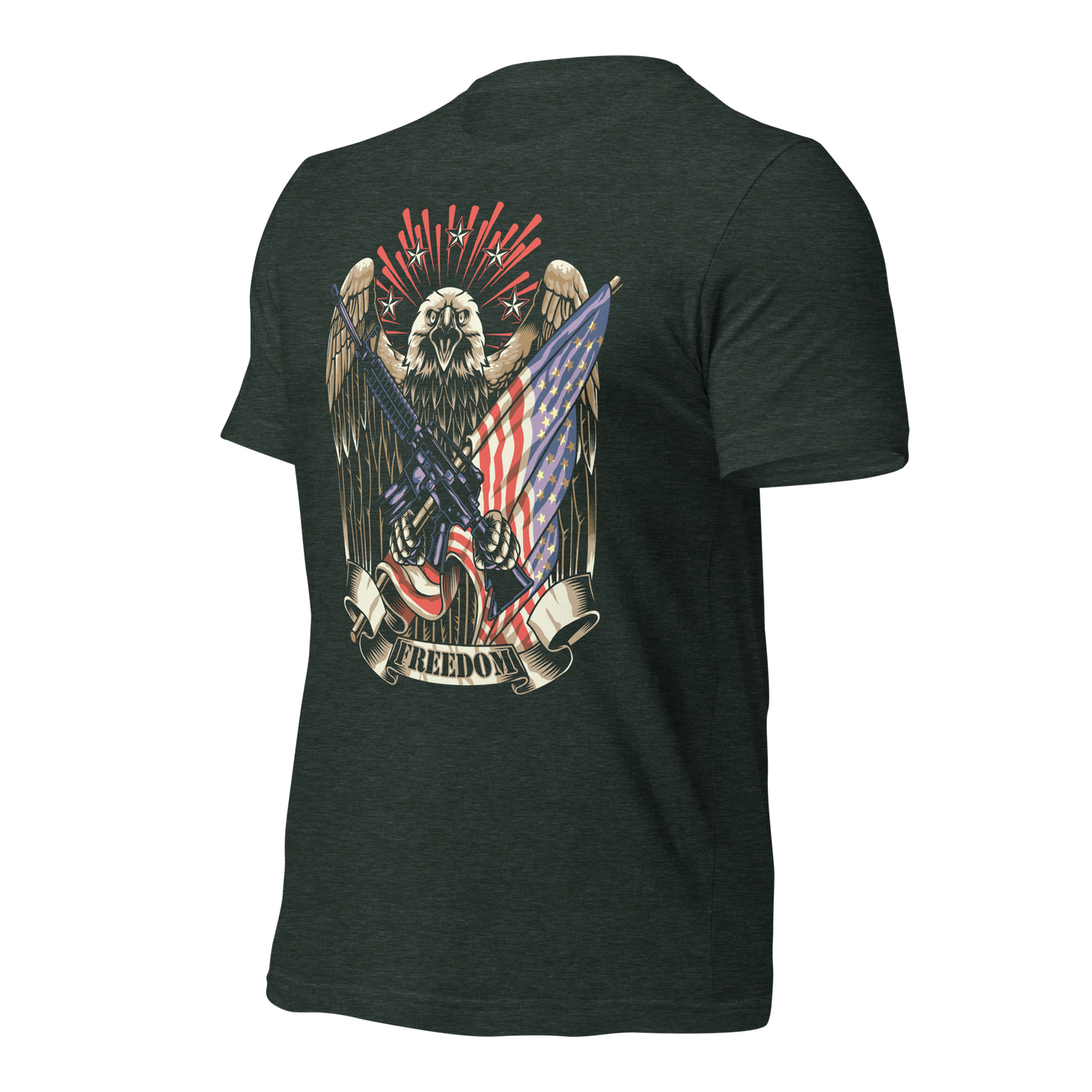 Patriotic T-Shirt American Flag and Crossed Rifles with Eagle - BoomStick Tactical Gear